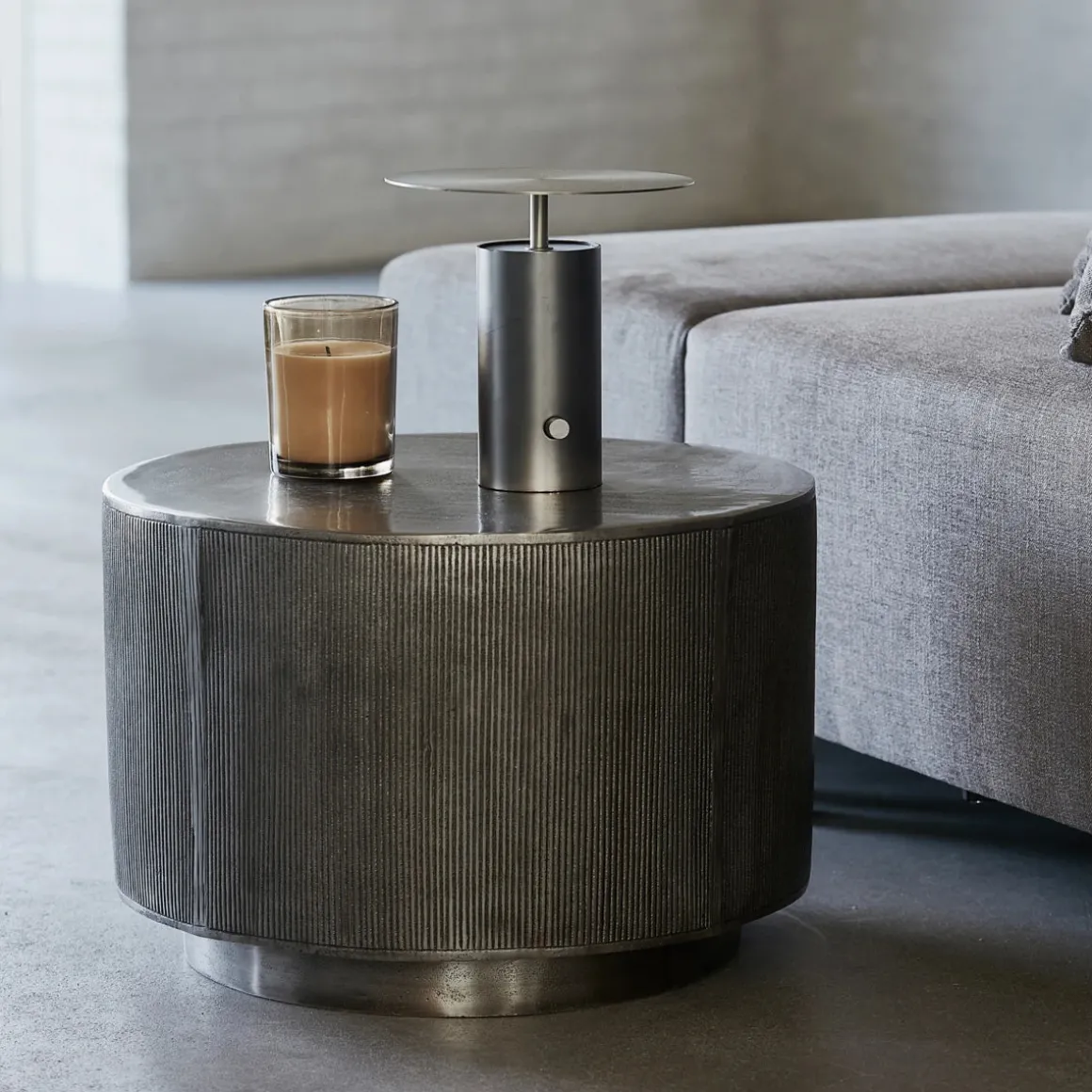 Couchtisch, Rota, Gebürstetes Silber