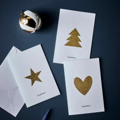 Grußkarten, HDGlitr w. envelope, Weiß;Gold