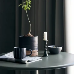 Pflanzgefäß m. Untertasse, HDAstu, Schwarz/Natur