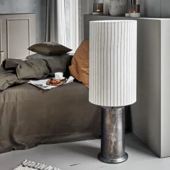 Stehlampe, HDRafi base with HDShade, Antique brown base / Off-white w. black stripes shade