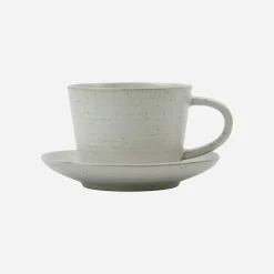 Tasse m. Untertasse, HDPion, Grau/Weiß