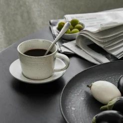 Tasse m. Untertasse, HDPion, Grau/Weiß