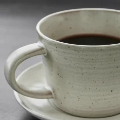 Tasse m. Untertasse, HDPion, Grau/Weiß