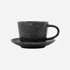 Tasse m. Untertasse, HDPion, Schwarz/Braun