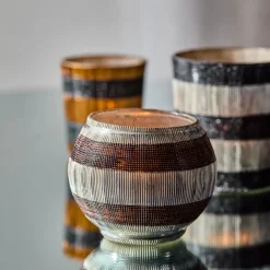 Teelichthalter, HDStripe, Silber-Finish;Braun