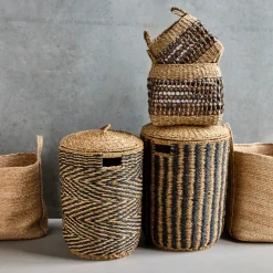 Wäschekörbe, HDCesto, Natur;Schwarz